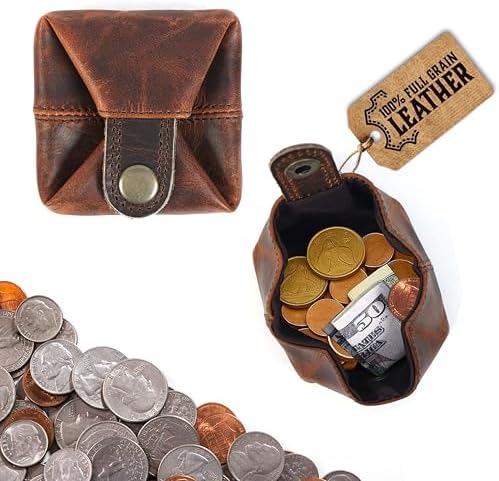 『OJ LEATHER COIN CASE BROWN』 HION HILS Full Grain Vintage Brown Leather Mini Coin Pocket